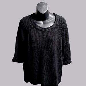 Black Knit Cardigan with Three-Quarter Sleeves